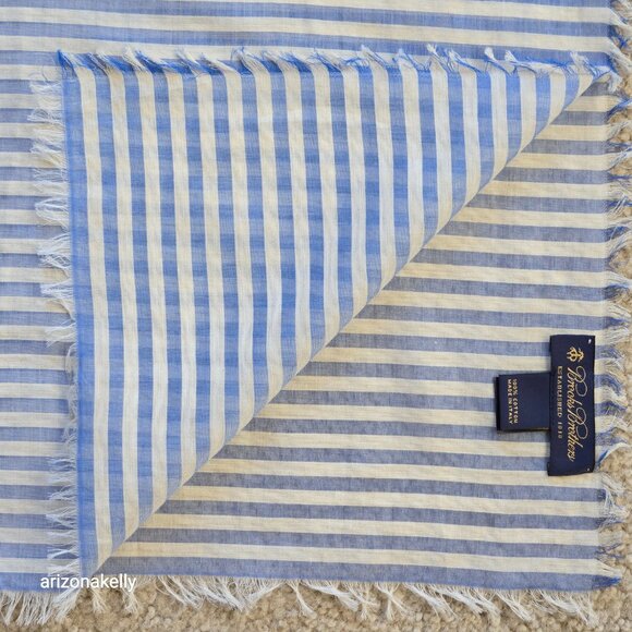 Brooks Brothers Lightweight Cotton Scarf Blue White Stripes - Picture 6 of 9
